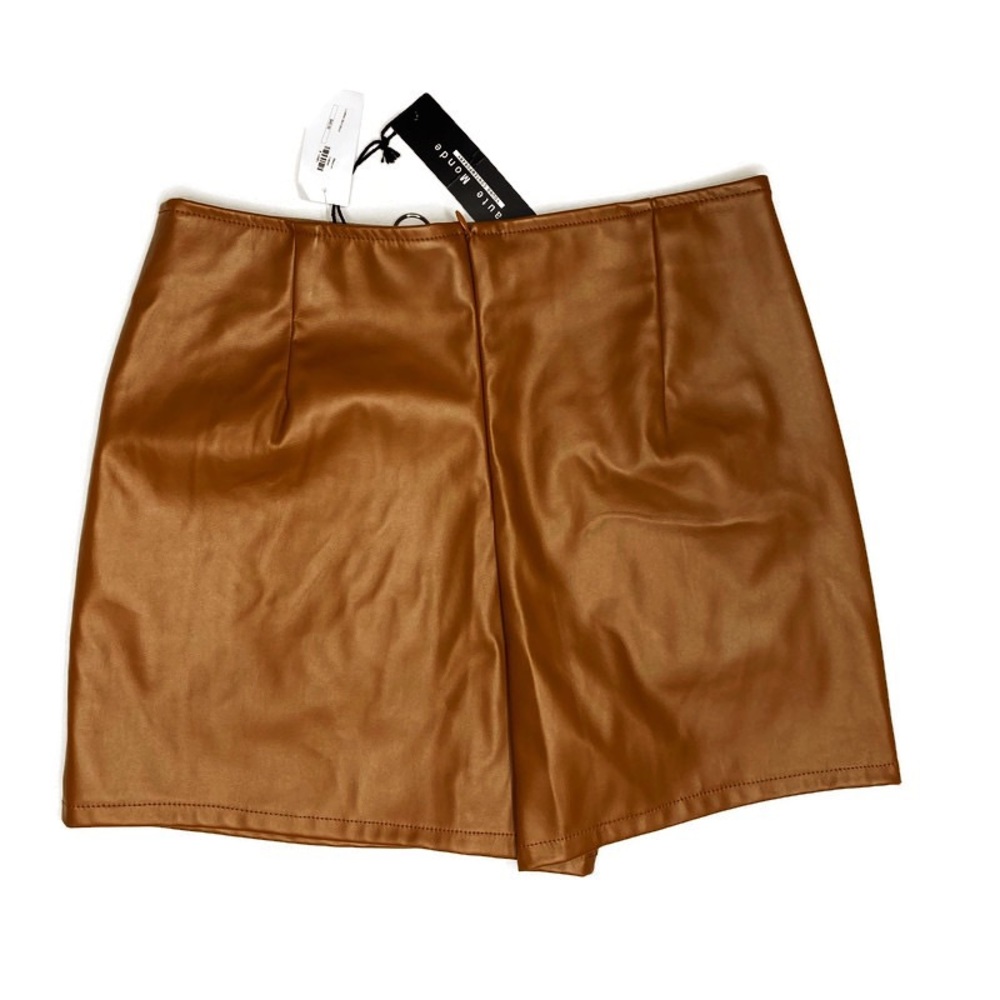 NWT Haute Monde Faux Leather Skort Camel - Picture 4 of 4